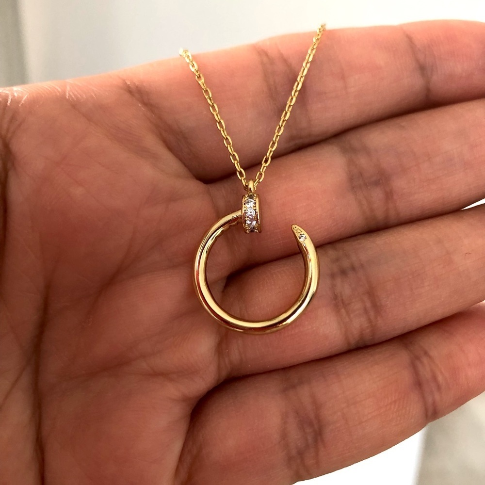 Nail Zirconia Gold Pendant Necklace - Picture 5 of 13